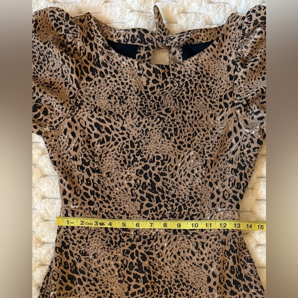 Maeve by Anthropologie Leopard Puff Sleeve Cut Out Mini Dress Women’s 10 EUC - Picture 7 of 8